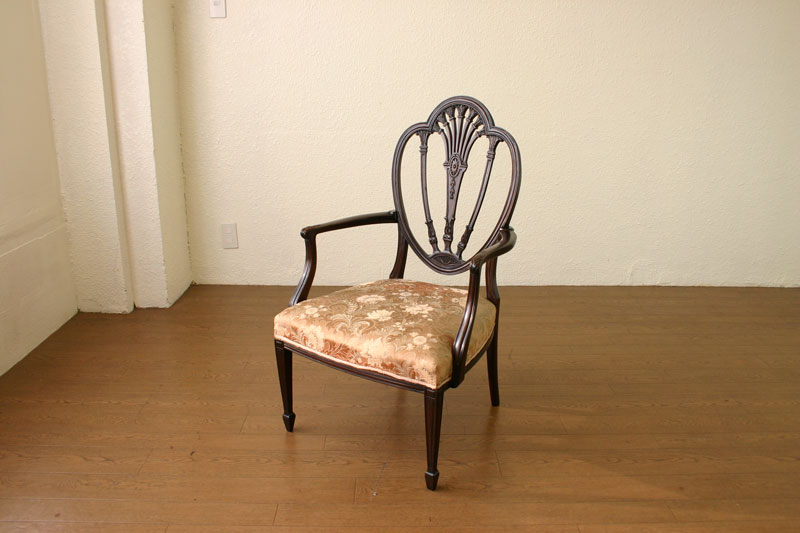 張替済！古い楢材のセルビッチデニム張り椅子F400 アンティーク椅子 