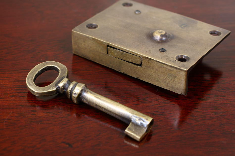 真鍮製キャビネットキー ロックセット/左開き用　37×51