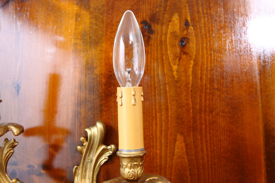 ルイ15世Louis XVスタイル アンティークブラス ペアウォールライト(2灯)