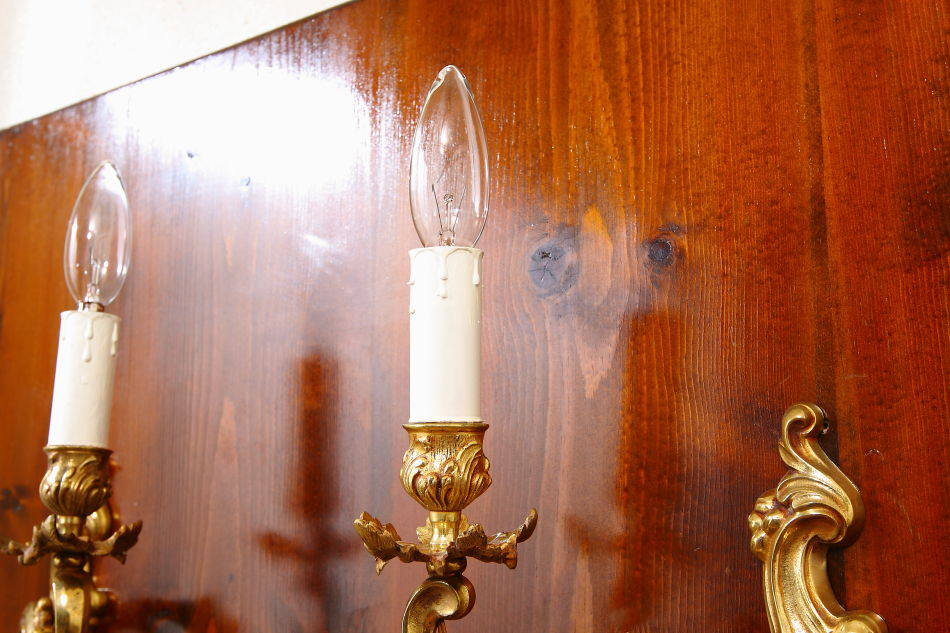 ルイ15世Louis XVスタイル アンティークブラス ブラケットランプ(2灯)/ペア