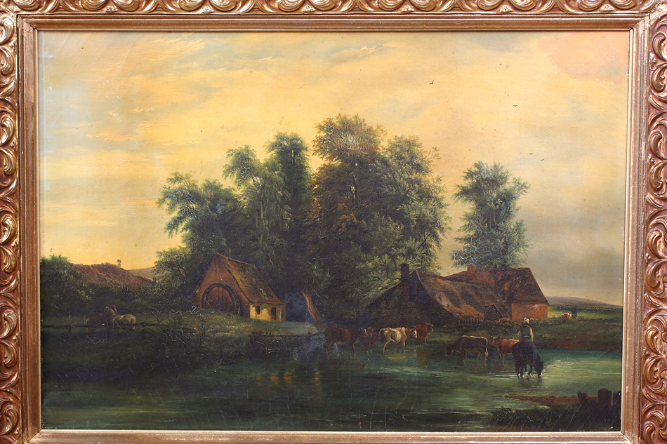 River Landscape with Cows / Oil Painting
