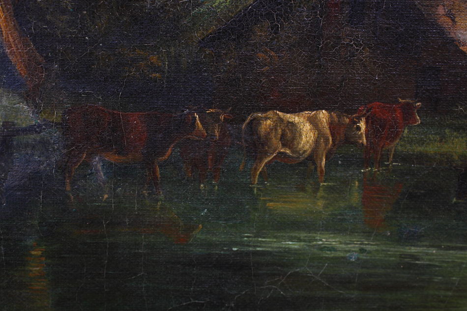 River Landscape with Cows / Oil Painting