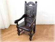 ゴシックリバイバル ヴィクトリアン ダークオークアームチェア 【リセール品】