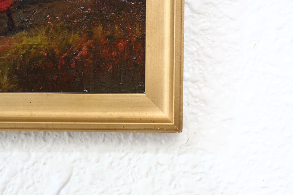 A Man With 2Children Approaching a River/oil paint