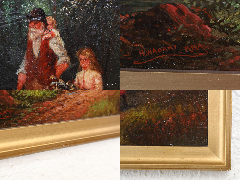 A Man With 2Children Approaching a River/oil paint