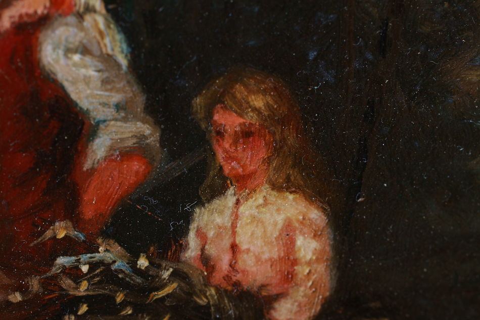 A Man With 2Children Approaching a River/oil paint