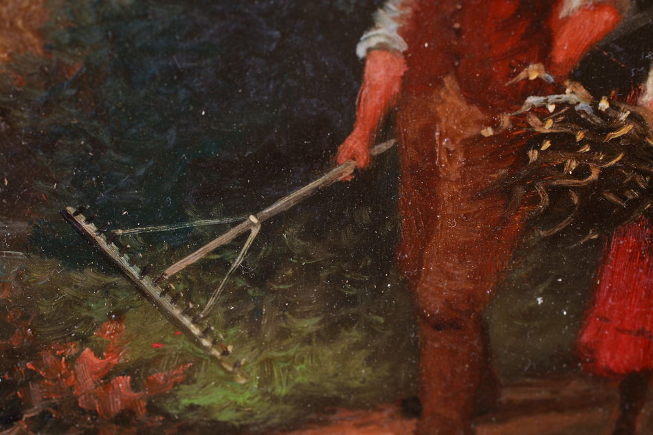 A Man With 2Children Approaching a River/oil paint