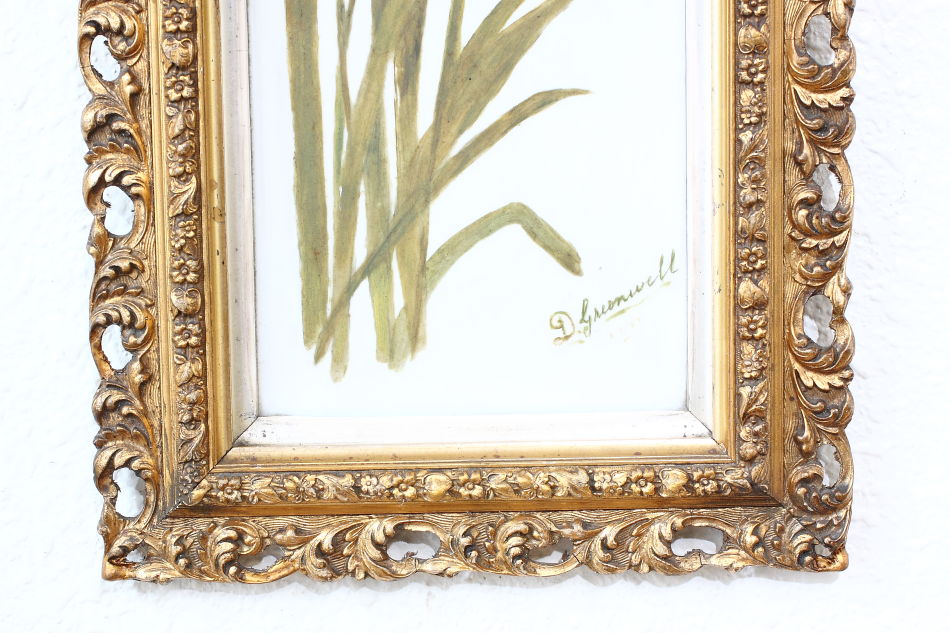 Victorian Flower On Opal Glass / Oil Painting