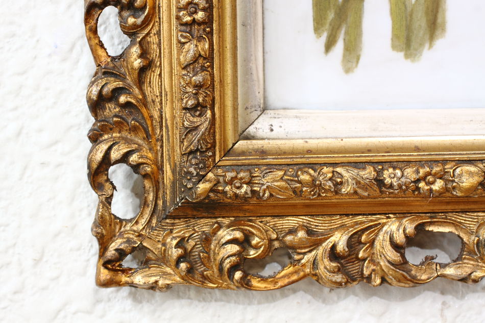 Victorian Flower On Opal Glass / Oil Painting