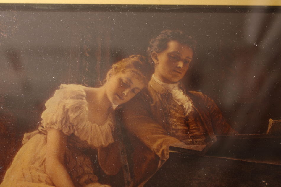 A Lady &Gents seated at piano/ Crystolian Painting