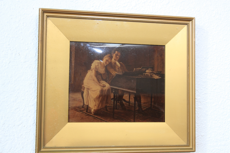 A Lady &Gents seated at piano/ Crystolian Painting