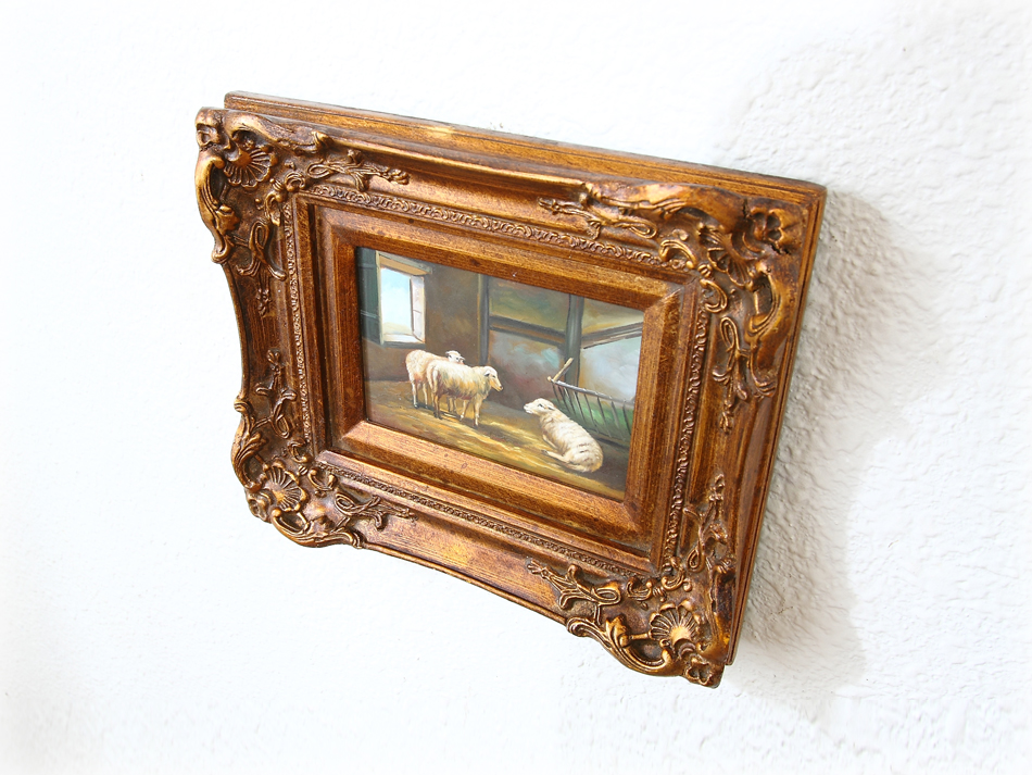 Scene of the farm with Three Sheep / Oil Painting