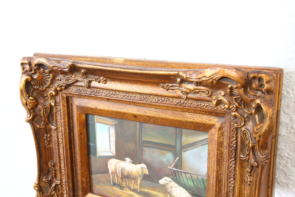 Scene of the farm with Three Sheep / Oil Painting