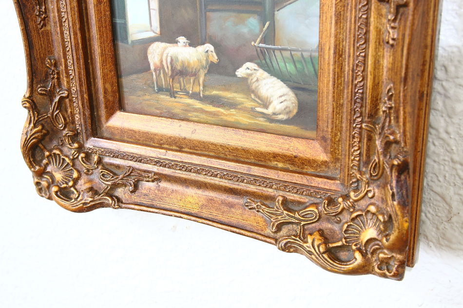 Scene of the farm with Three Sheep / Oil Painting