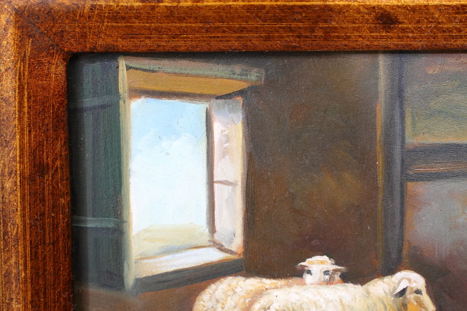 Scene of the farm with Three Sheep / Oil Painting