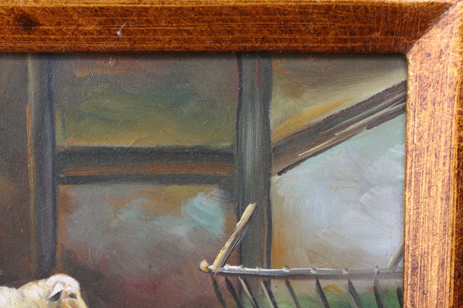 Scene of the farm with Three Sheep / Oil Painting