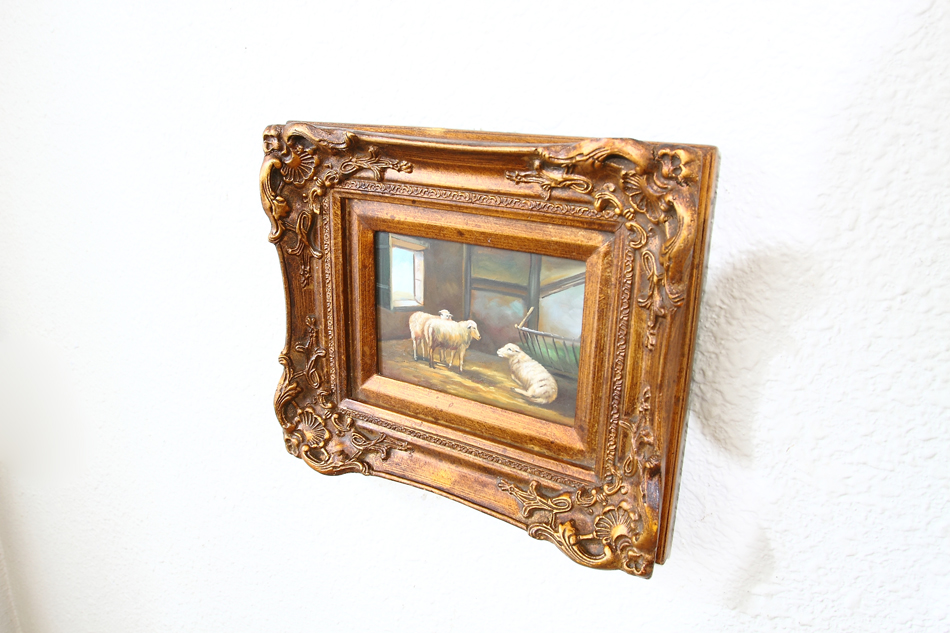 Scene of the farm with Three Sheep / Oil Painting