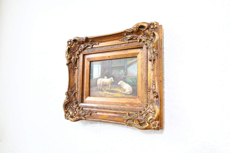 Scene of the farm with Three Sheep / Oil Painting