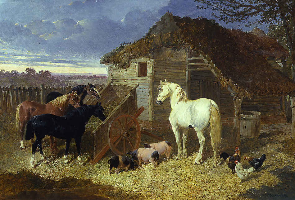 Horses in a Farmyard with Pigs/ Oil painting