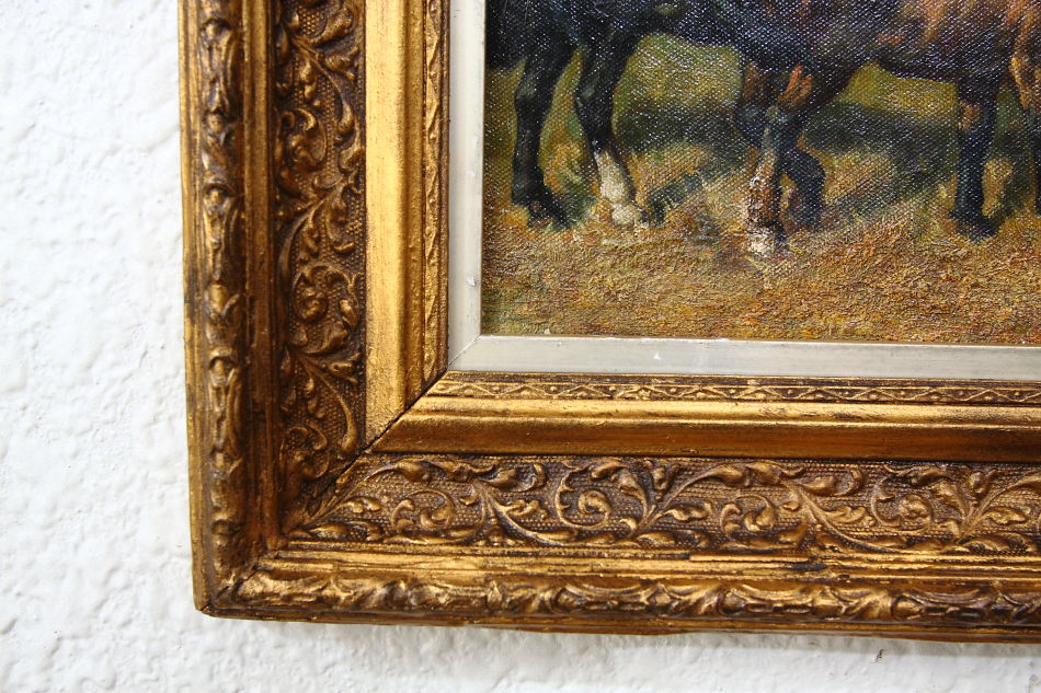 Horses in a Farmyard with Pigs/ Oil painting