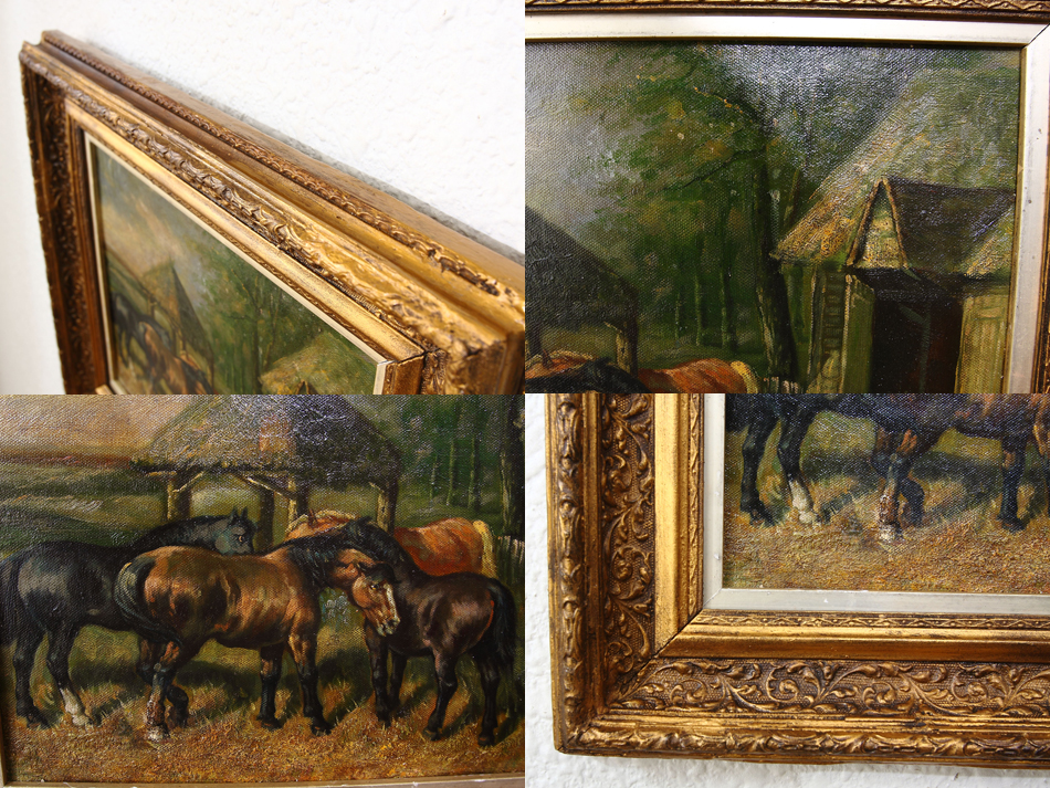 Horses in a Farmyard with Pigs/ Oil painting