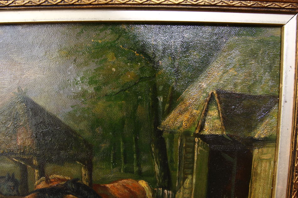 Horses in a Farmyard with Pigs/ Oil painting