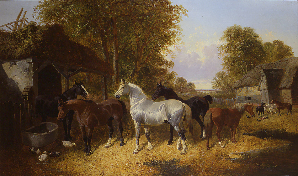 Horses in a Farmyard with Pigs/ Oil painting
