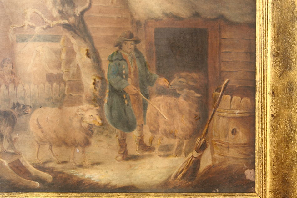 Farmer with sheep / Water Colour