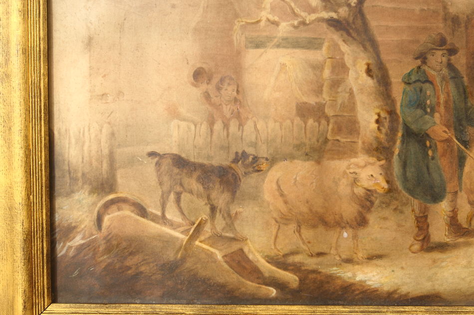 Farmer with sheep / Water Colour