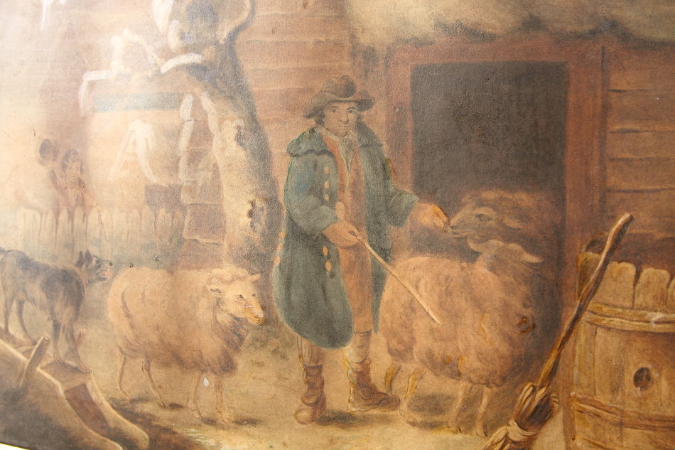 Farmer with sheep / Water Colour