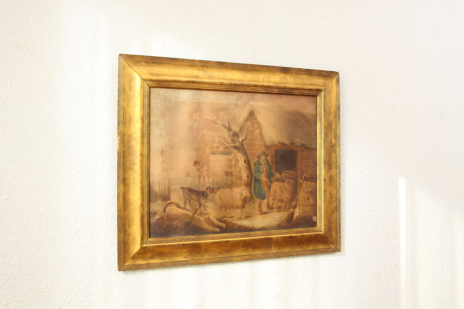 Farmer with sheep / Water Colour