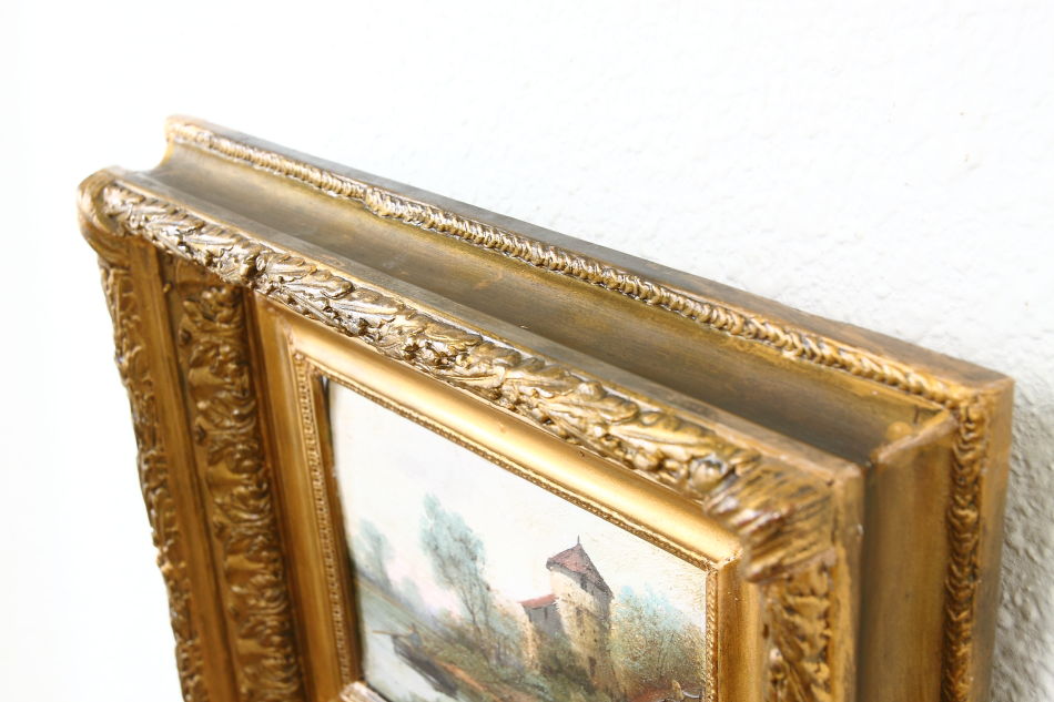 A landscape beside a small chateau / Oil painting