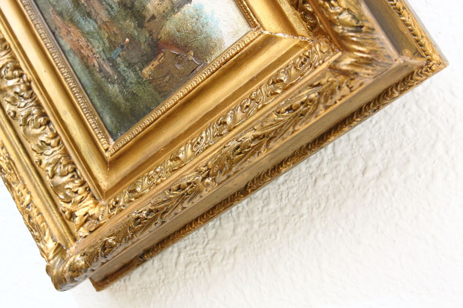 A landscape beside a small chateau / Oil painting