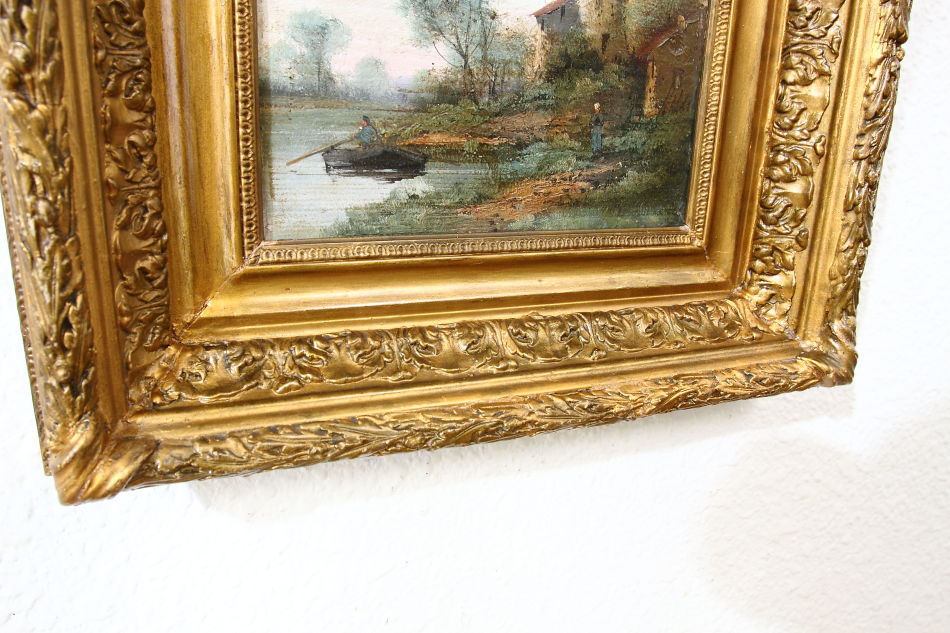 A landscape beside a small chateau / Oil painting