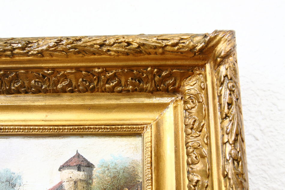 A landscape beside a small chateau / Oil painting