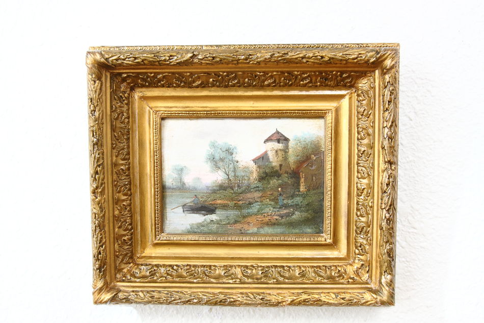 A landscape beside a small chateau / Oil painting