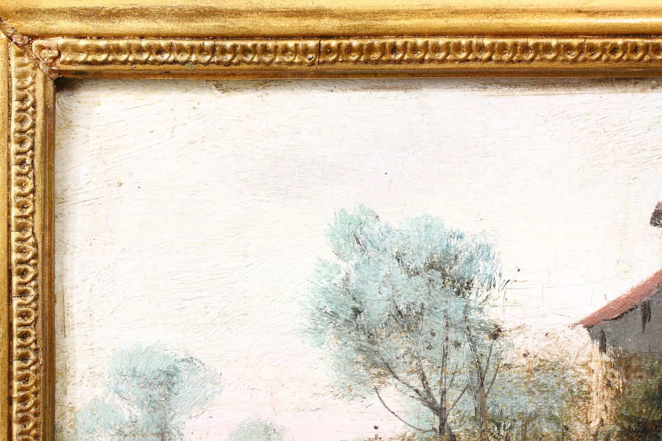 A landscape beside a small chateau / Oil painting