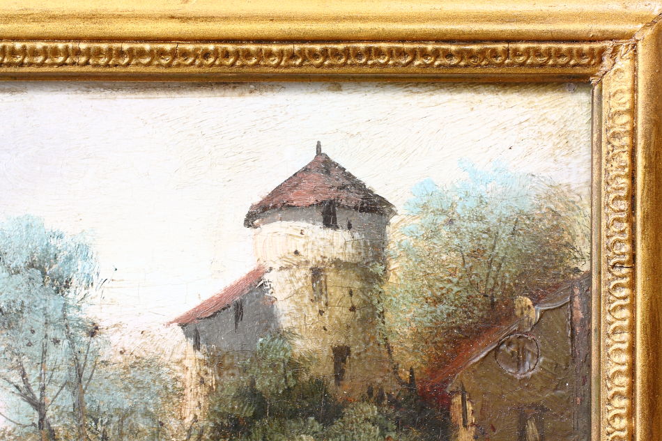 A landscape beside a small chateau / Oil painting