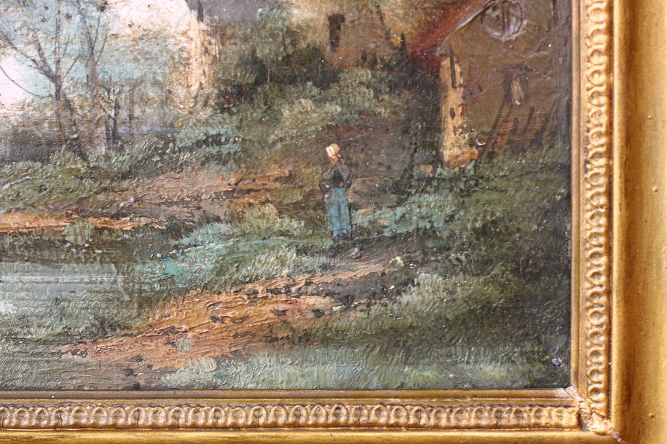 A landscape beside a small chateau / Oil painting