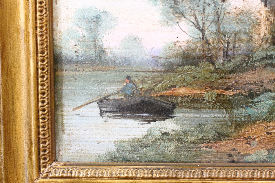 A landscape beside a small chateau / Oil painting