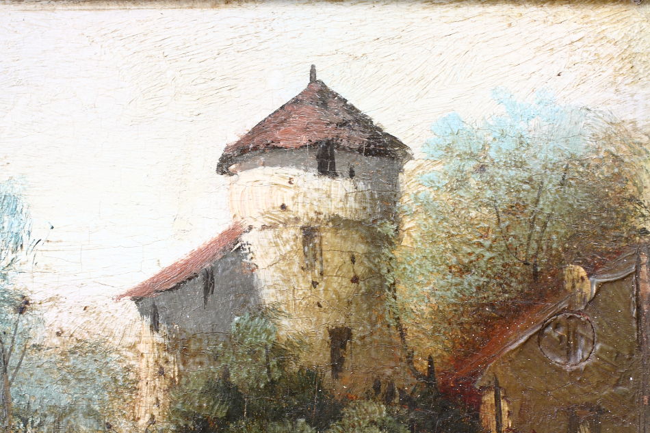 A landscape beside a small chateau / Oil painting