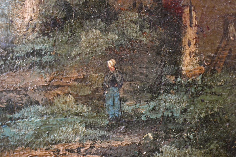 A landscape beside a small chateau / Oil painting