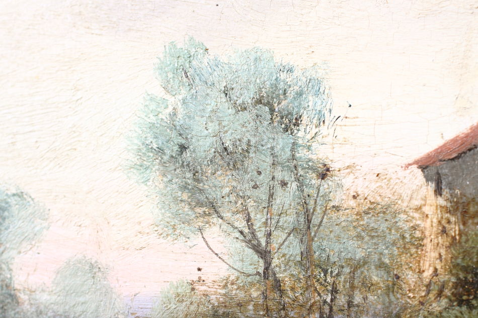 A landscape beside a small chateau / Oil painting