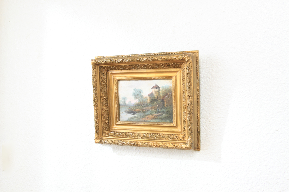 A landscape beside a small chateau / Oil painting