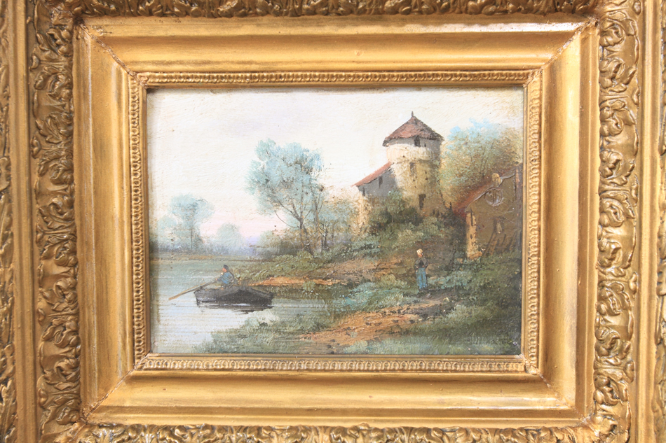 A landscape beside a small chateau / Oil painting