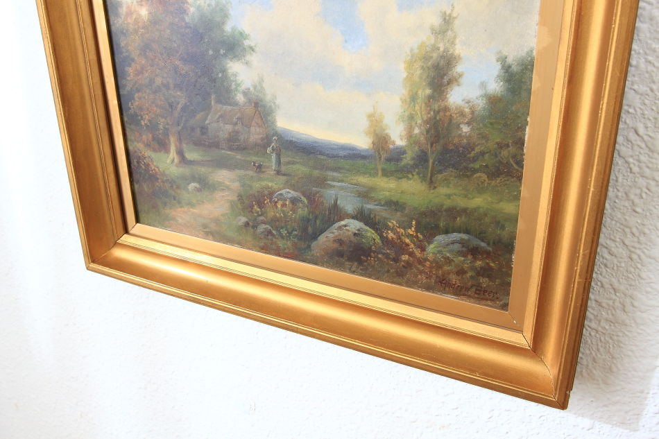 A country cottage in woodland / Oil painting