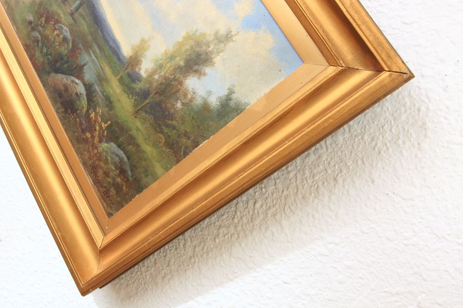 A country cottage in woodland / Oil painting