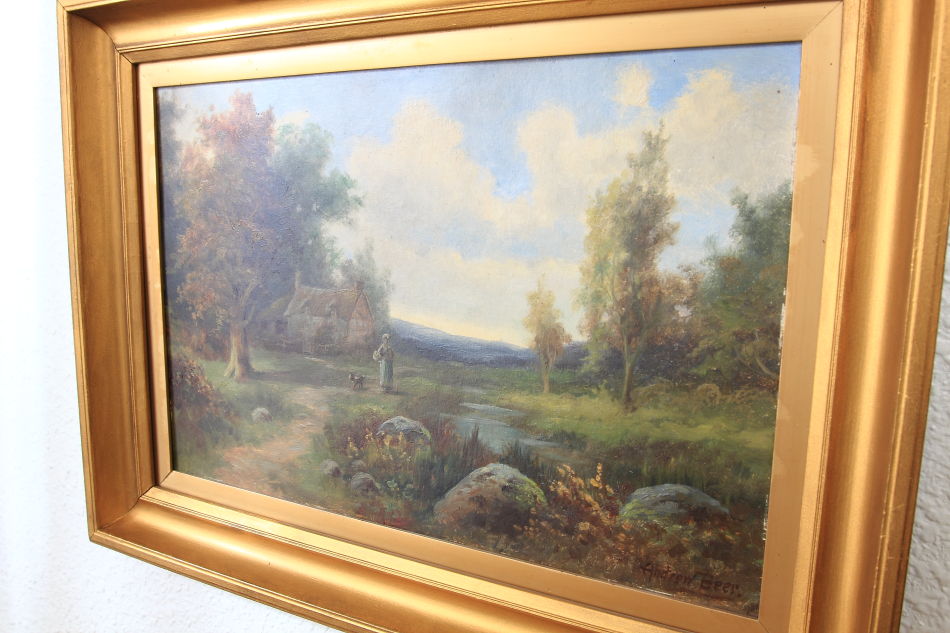 A country cottage in woodland / Oil painting