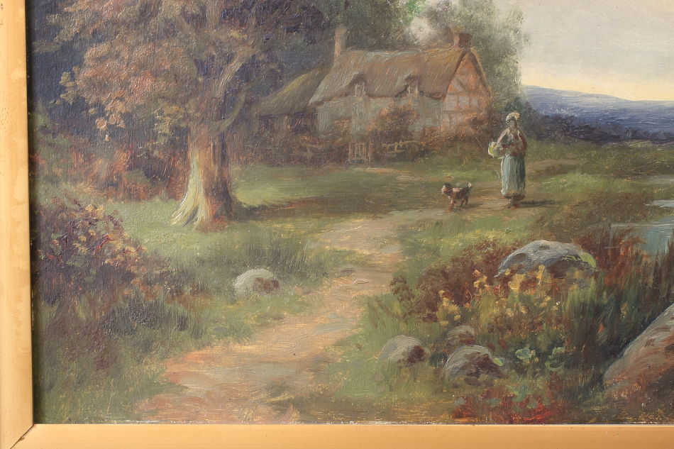 A country cottage in woodland / Oil painting
