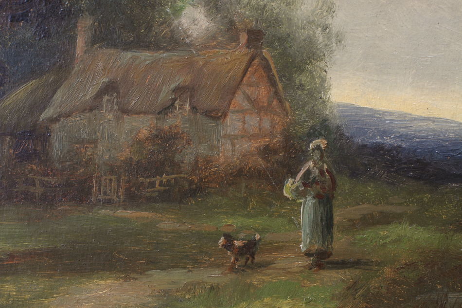 A country cottage in woodland / Oil painting